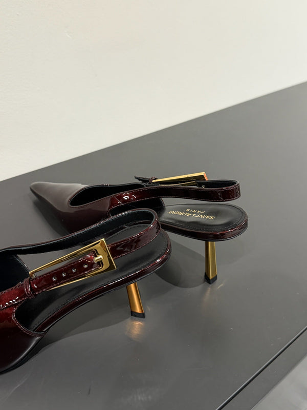 LEE SLINGBACK MID PUMPS IN WINE RED SHINY CALFSKIN