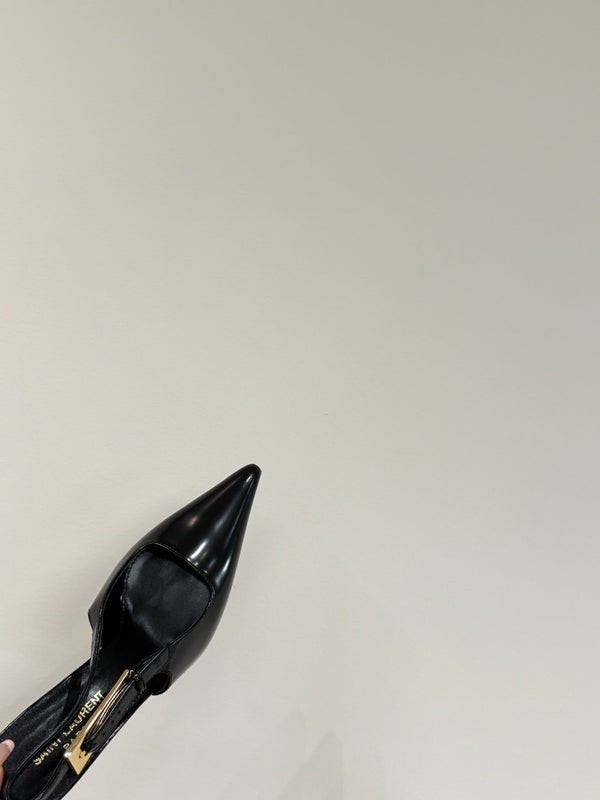 LEE SLINGBACK MID PUMPS IN BLACK SHINY CALFSKIN