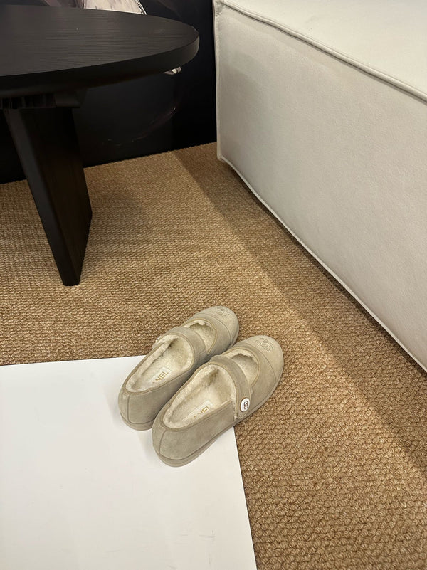 CC 26s Mary Jane Flats Caramel Beige Suede Shearling Lining