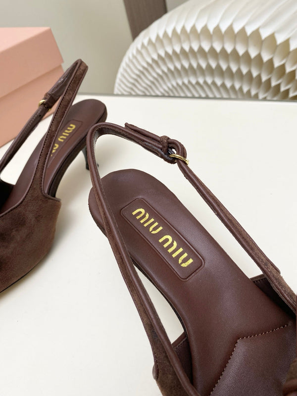 Miu 26s Slingback Pumps 55mm In Dark Brown Suede With Bow