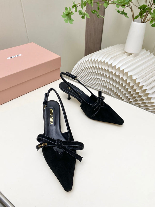 Miu 26s Slingback Pumps 55mm In Black Suede With Bow