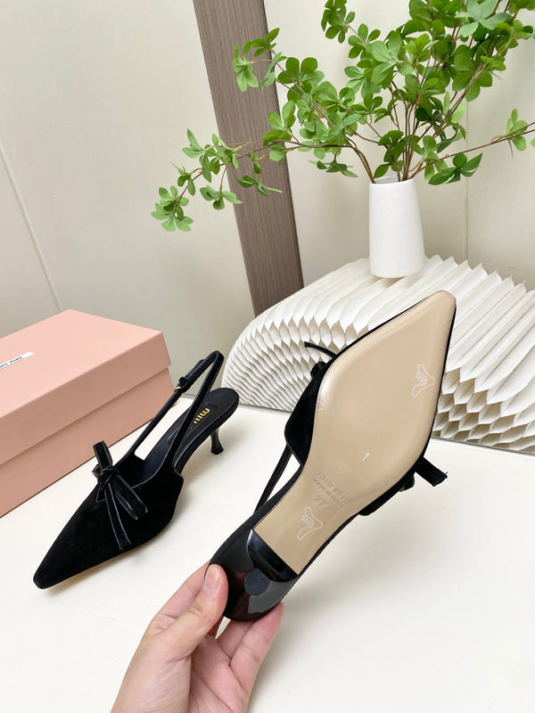Miu 26s Slingback Pumps 55mm In Black Suede With Bow