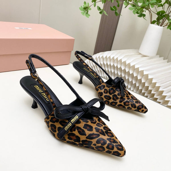 Miu 26s Slingback Pumps 55mm In Leopard Print Calf Hair With Bow