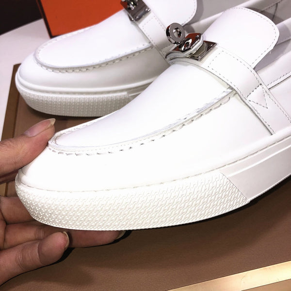 HM Men's Game Slip-on Loafer White Cowhide 473161