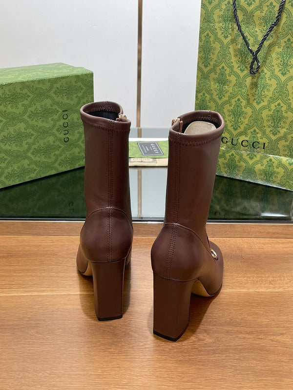 GG Horsebit Ankle Boot 95 Chocolate Calfskin