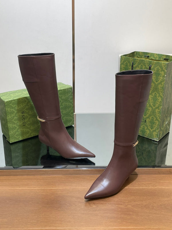 GG 26s Signoria Long Boot 4.5cm Brown Cowhide 997214