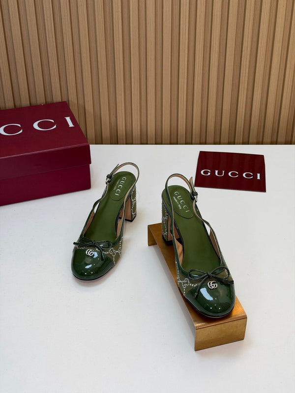 GG 26s Embellished Slingback Pumps 8CM Green Denim 997169