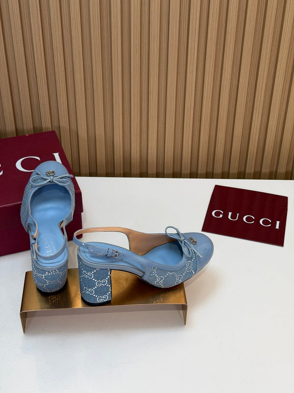 GG 26s Embellished Slingback Pumps 8CM Light Blue Denim 997171
