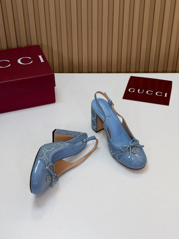 GG 26s Embellished Slingback Pumps 8CM Light Blue Denim 997171