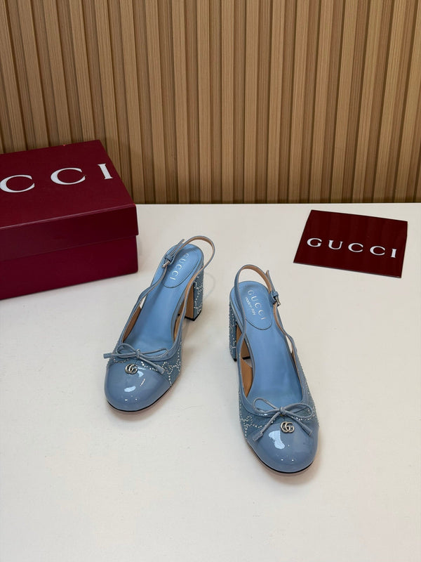 GG 26s Embellished Slingback Pumps 8CM Light Blue Denim 997171