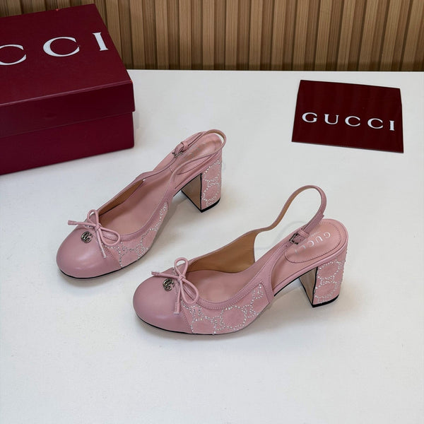 GG 26s Embellished Slingback Pumps 8CM Pink Velvet 997164