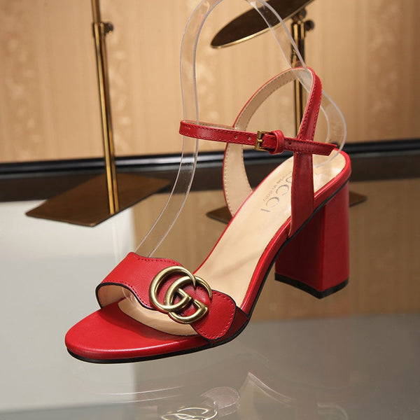 GG Marmont Ankle Strap Sandal 8cm Red Sheepskin 342565