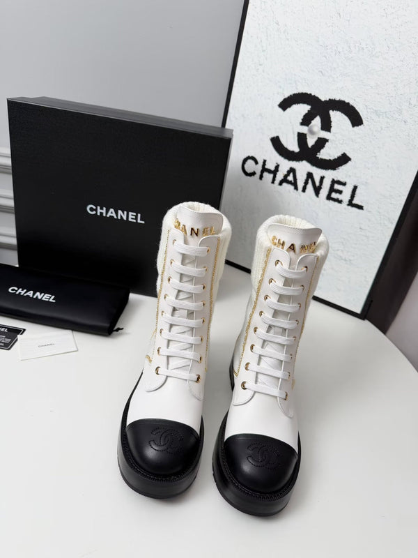 CC 26s Ankle Boot Black White Leather Wool
