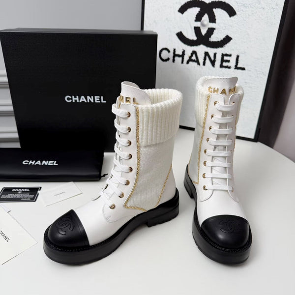 CC 26s Ankle Boot Black White Leather Wool