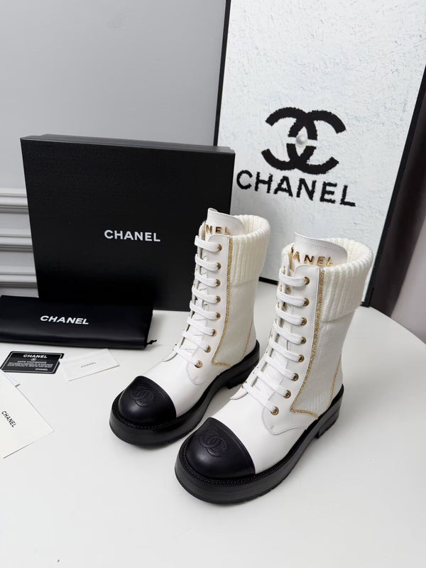 CC 26s Ankle Boot Black White Leather Wool