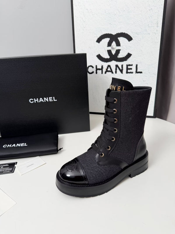 CC 26s Ankle Boot Black Blue Denim Patent Leather
