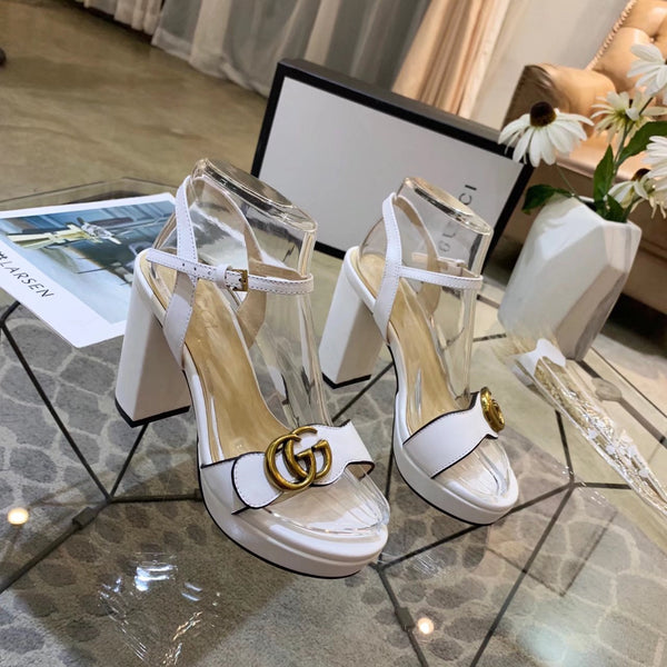 GG 26s Marmont Sandals 10cm White Leather 926705