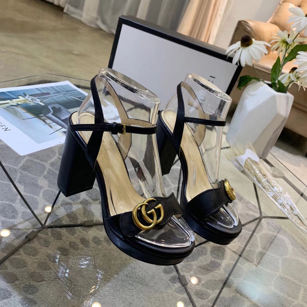 GG 26s Marmont Sandals 10cm Black Leather 926706