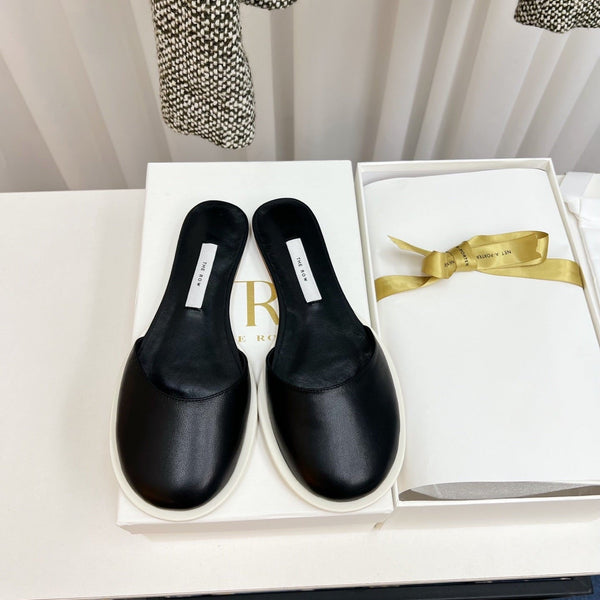 The Row Semi Slippers Black Sheepskin 827477