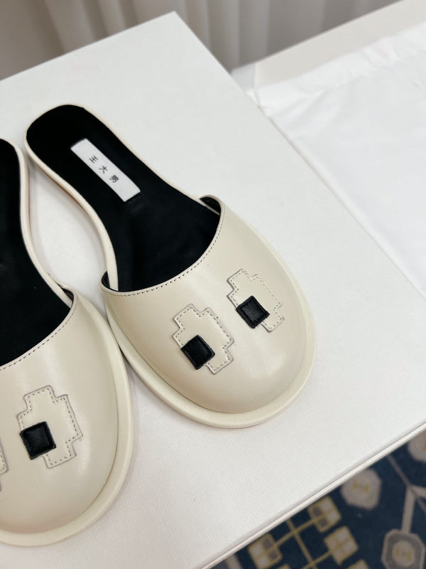 The Row Semi Slippers White Sheepskin 827491