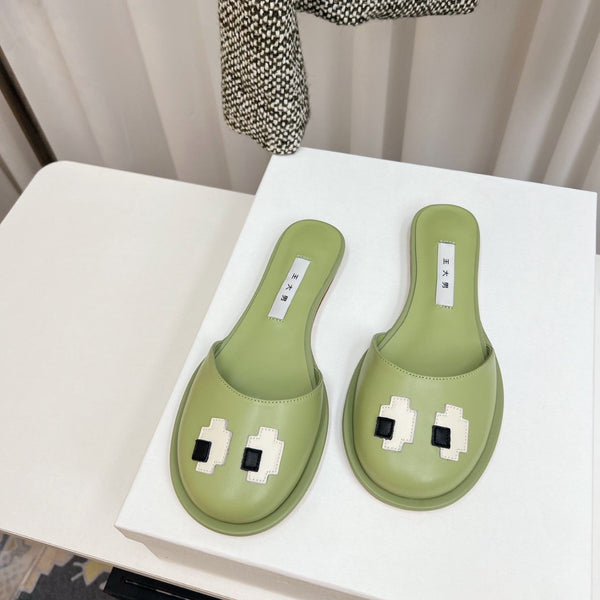 The Row Semi Slippers Olive Green Sheepskin 827493