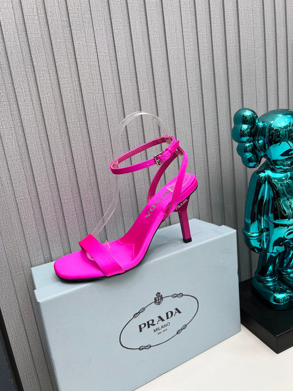 Prad 26s Ankle Strap Sandals Stiletto Heel 80mm In Fuchsia Pink Satin