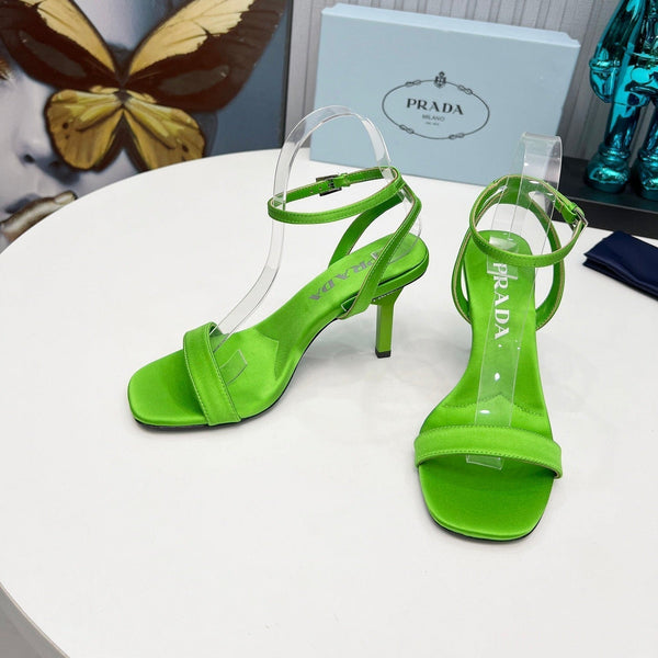 Prad 26s Ankle Strap Sandals Stiletto Heel 80mm In Lime Green Satin