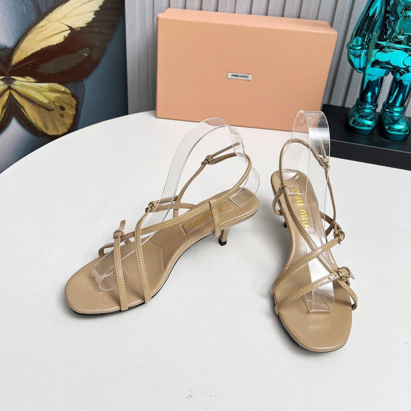 Miu 26s Sandals 5.5cm Beige Patent Leather 680447