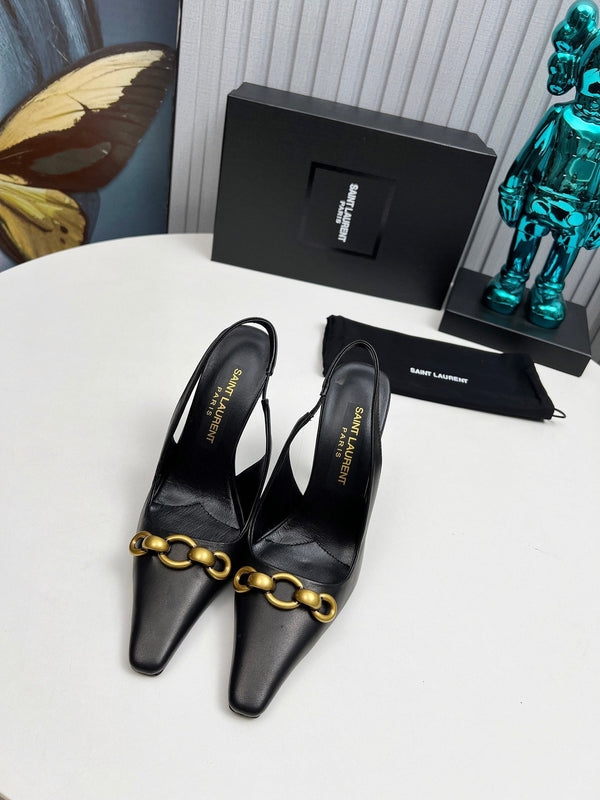 YSL Hermione Slingback 11cm Black Sheepskin 680405