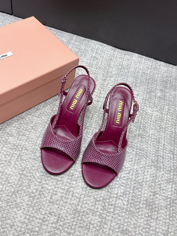 Miu 26s Heeled Sandals 8.5cm Burgundy Snakeskin Texture 680494