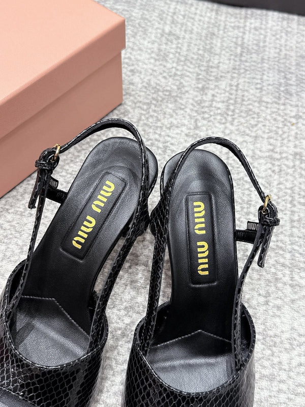 Miu 26s Heeled Sandals 8.5cm Black Snakeskin Texture 680496