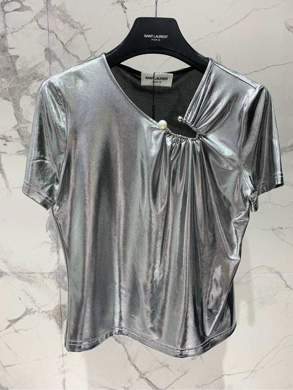 YSL 26s Blouse Metallic Sliver Polyester 408631