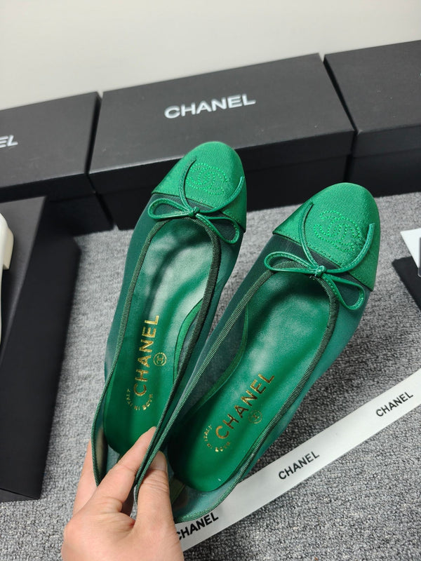 CC 26s Ballet Flat Green Mesh Fabric Sheepskin 681980