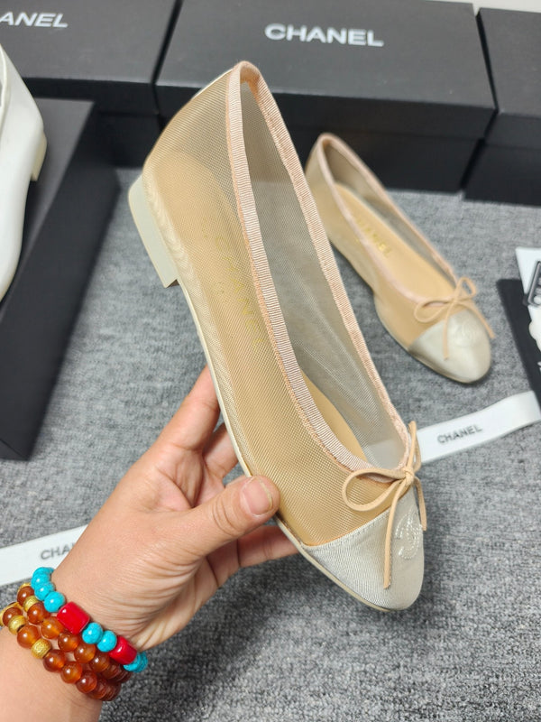 CC 26s Ballet Flat Beige Mesh Fabric Sheepskin 681984