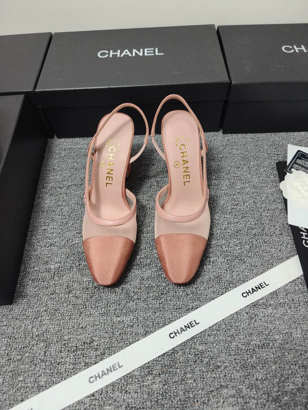 CC 26s Slingback 9.5cm Pink Mesh Fabric Sheepskin 681988
