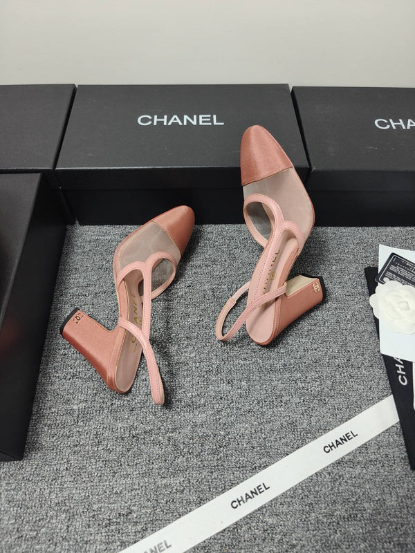 CC 26s Slingback 9.5cm Pink Mesh Fabric Sheepskin 681988