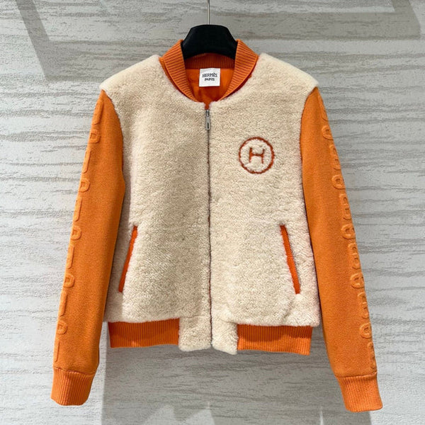 HM 2026 Bomber Jacket Orange Beige Wool