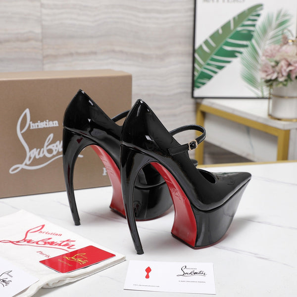 CL Matières Fécales Platform Pumps 15cm Black Patent Leather 637886