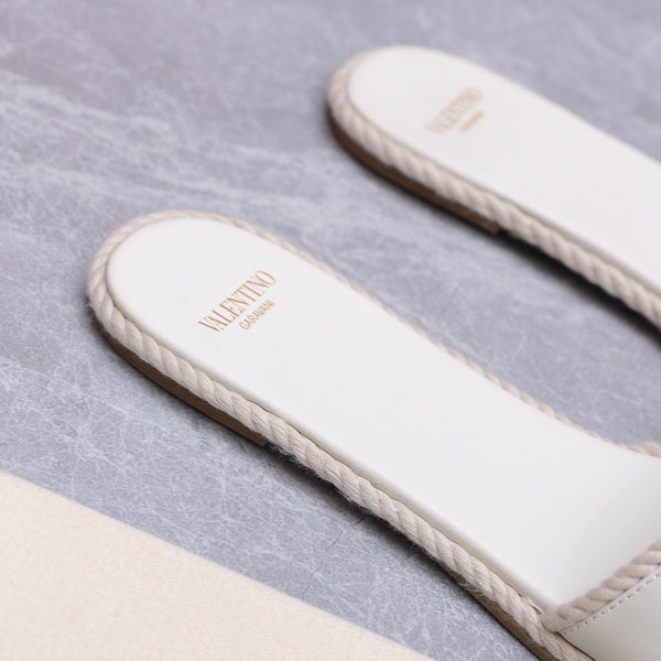 VLTN Torchon Slide Sandal White Leather Canvas 941249