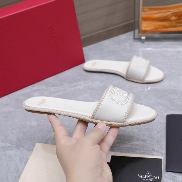 VLTN Torchon Slide Sandal White Leather Canvas 941249