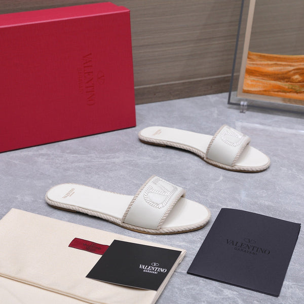 VLTN Torchon Slide Sandal White Leather Canvas 941249