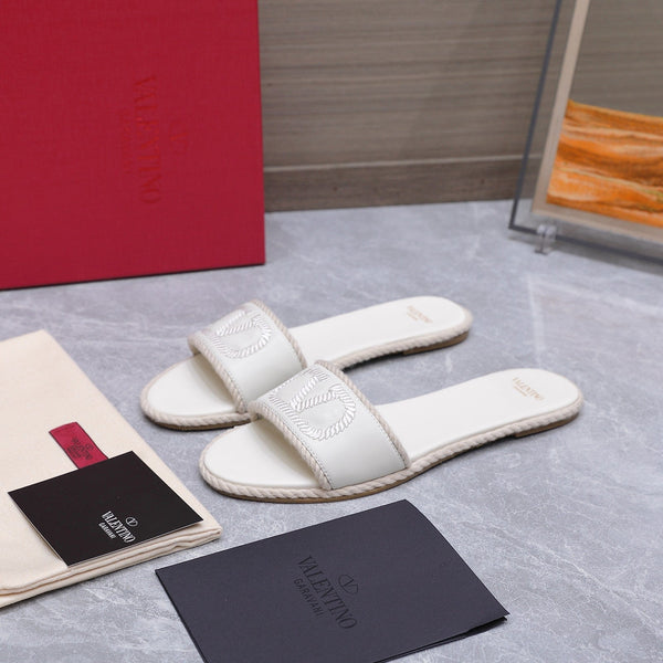 VLTN Torchon Slide Sandal White Leather Canvas 941249