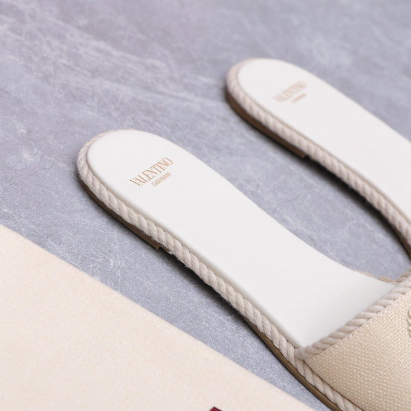 VLTN Torchon Slide Sandal Cream Leather Canvas 941251