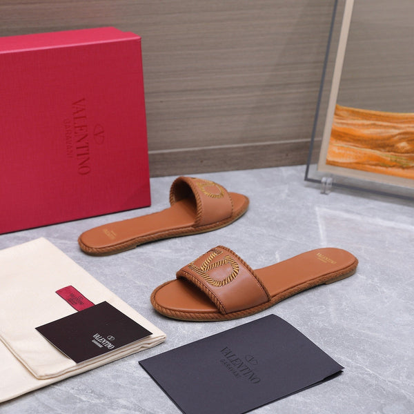 VLogo Torchon Slide Sandal Gold Leather Canvas 941252