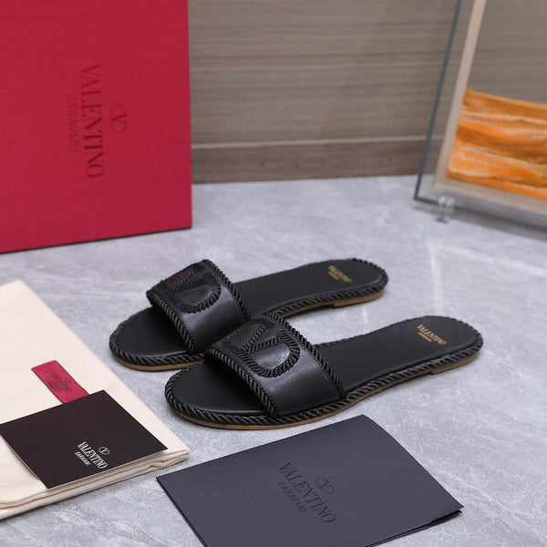 VLTN Torchon Slide Sandal Black Leather Canvas 94125