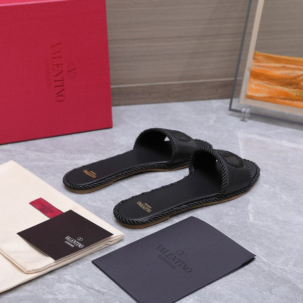 VLTN Torchon Slide Sandal Black Leather Canvas 94125