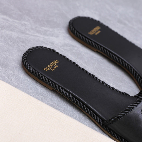 VLTN Torchon Slide Sandal Black Leather Canvas 94125