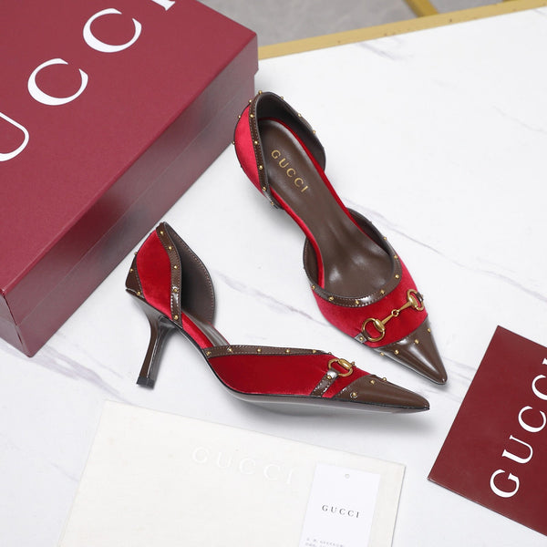GG 26s Savoy Pumps Brown Red Lambskin Velvet 961243