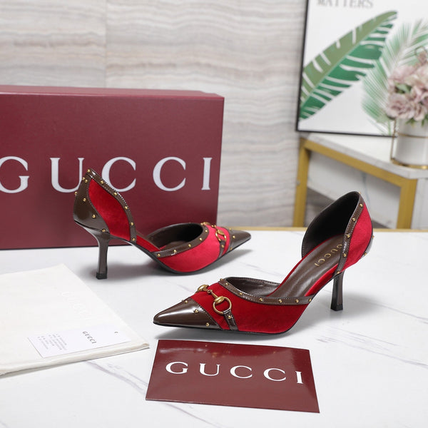 GG 26s Savoy Pumps Brown Red Lambskin Velvet 961243