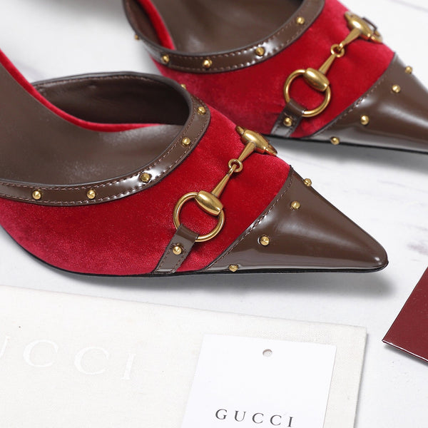 GG 26s Savoy Pumps Brown Red Lambskin Velvet 961243